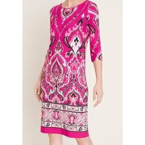 Chico's Abstract Paisley Print Shift Dress Size 2 (Womens Large) Hot Pink Career